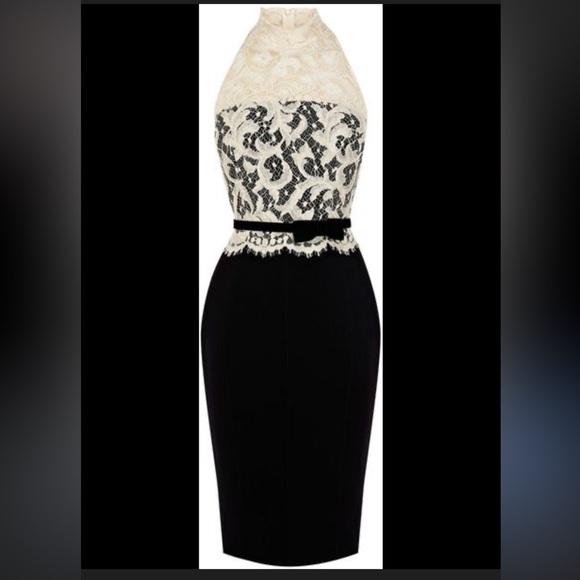 Karen Millen Dresses & Skirts - Karen Millen Lace Halter Midi Dress in Black and Cream